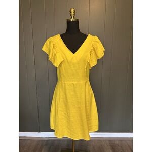 A New Day Women's Yellow Flutter‎ Sleeve Linen A-line Mini Dress Womens Size 2